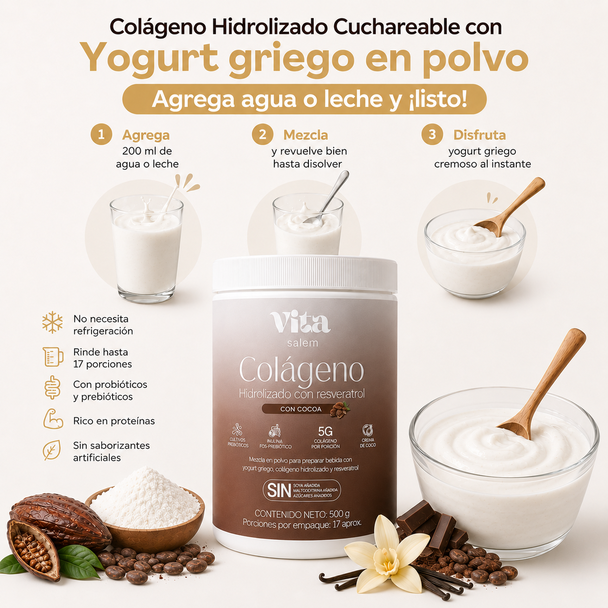 Colágeno con resveratrol sabor a cocoa