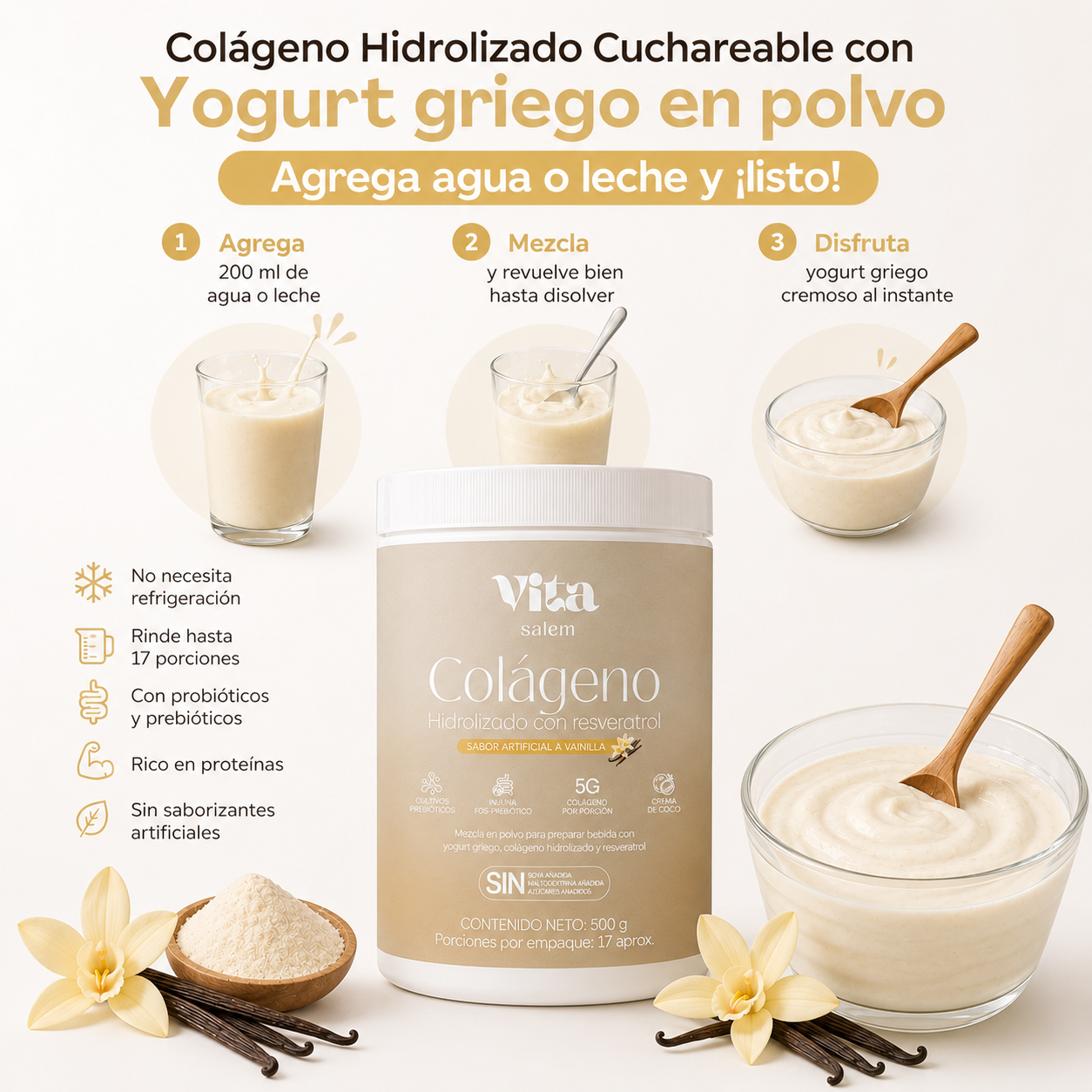 Colágeno con resveratrol sabor a vainilla combo x 3