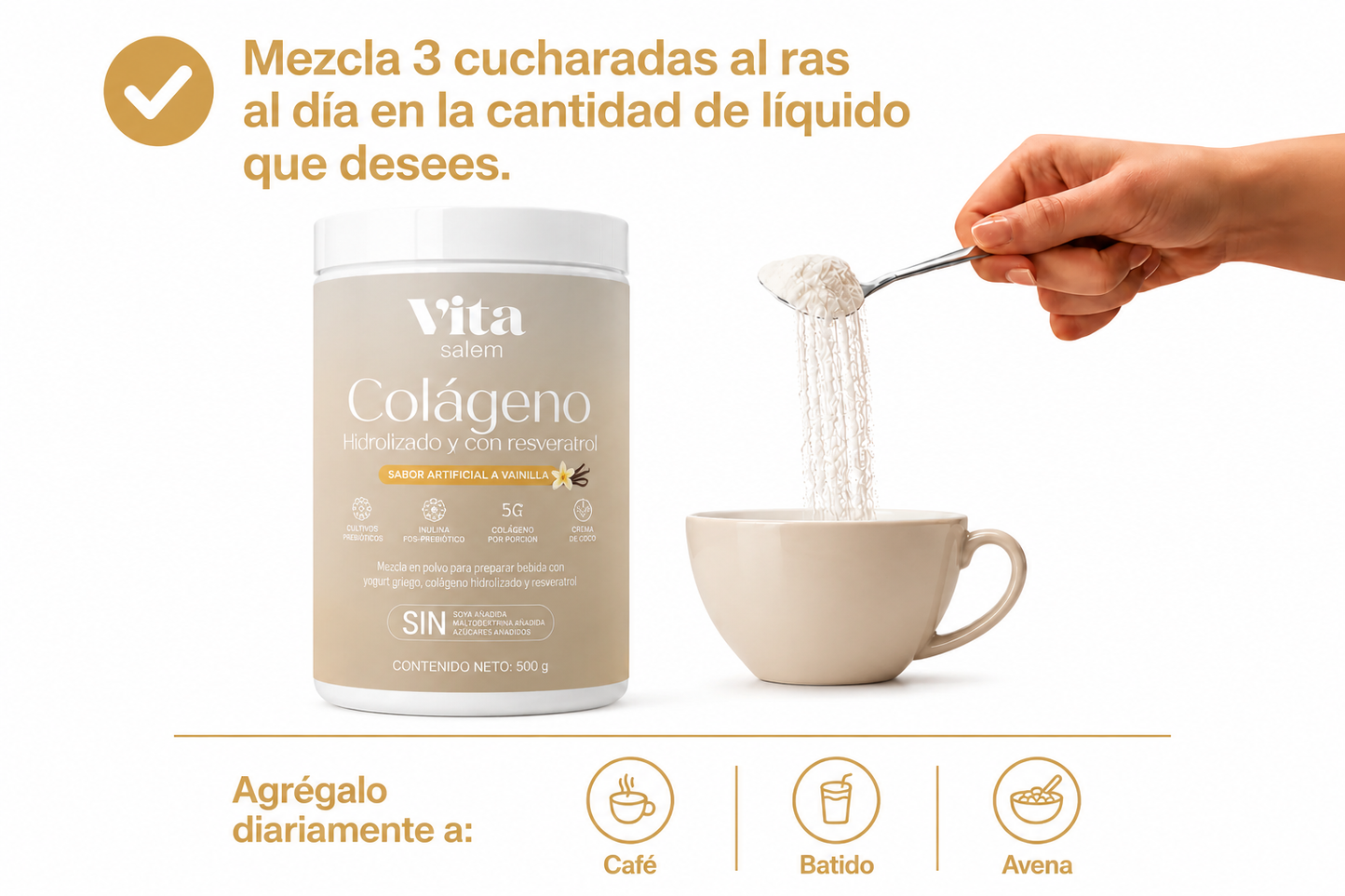 Colágeno con resveratrol sabor a vainilla combo x 3