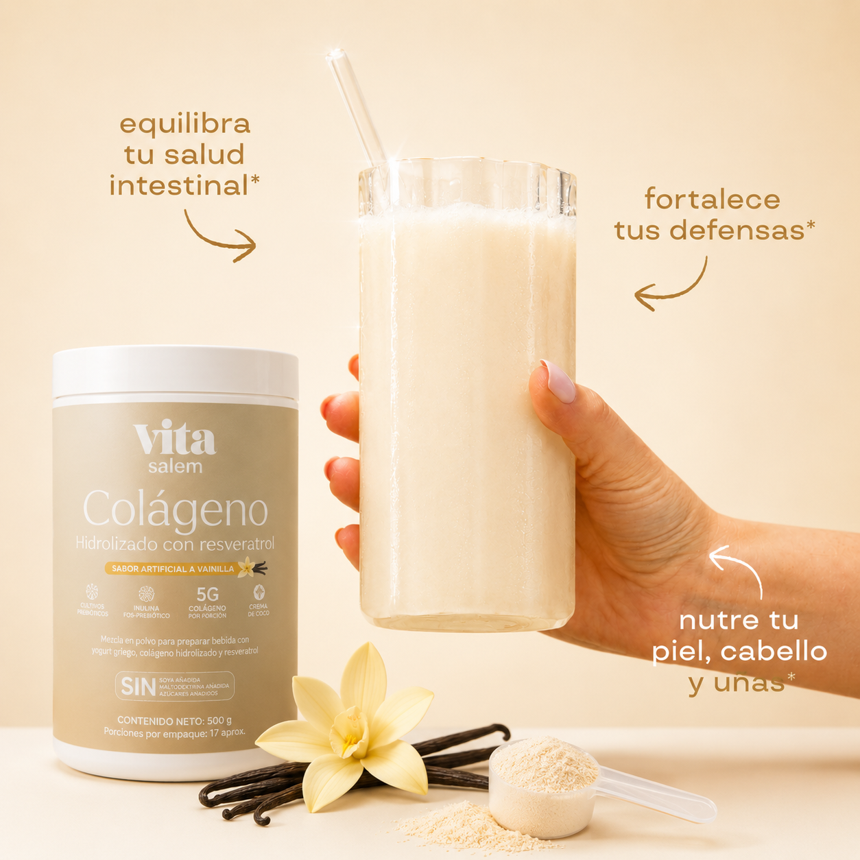 Colágeno con resveratrol sabor a vainilla combo x 3