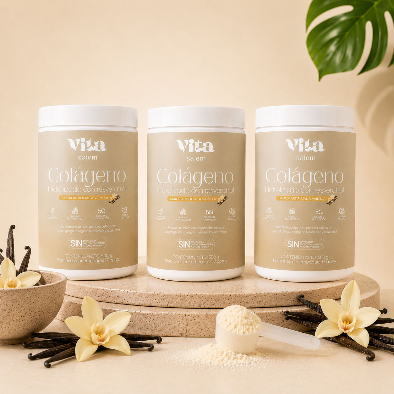 Colágeno con resveratrol sabor a vainilla combo x 3